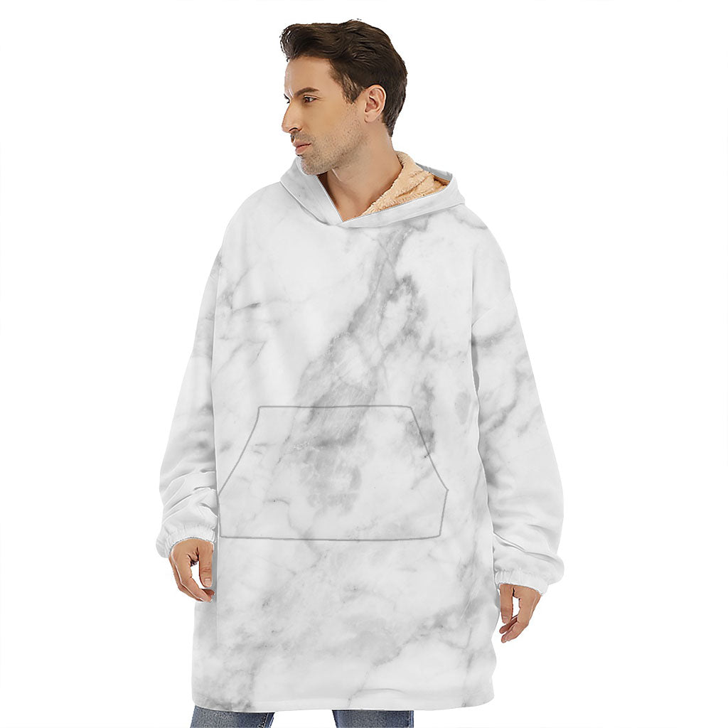 White Smoke Marble Print Hoodie Blanket