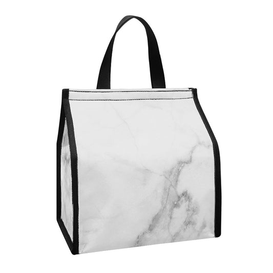 White Smoke Marble Print Insulated Lunch Tote