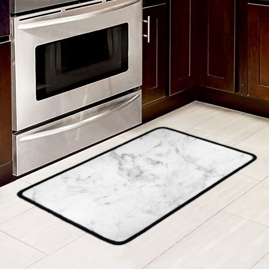 White Smoke Marble Print Kitchen Mat