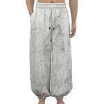 White Smoke Marble Print Lantern Pants