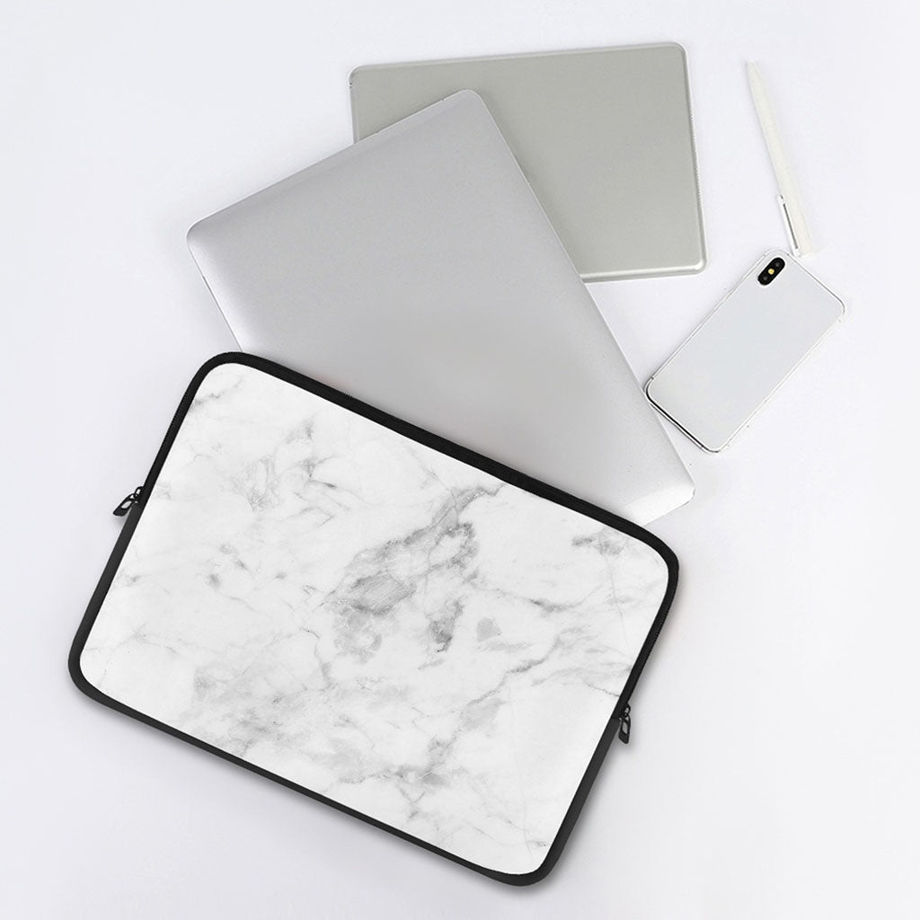 White Smoke Marble Print Laptop Sleeve