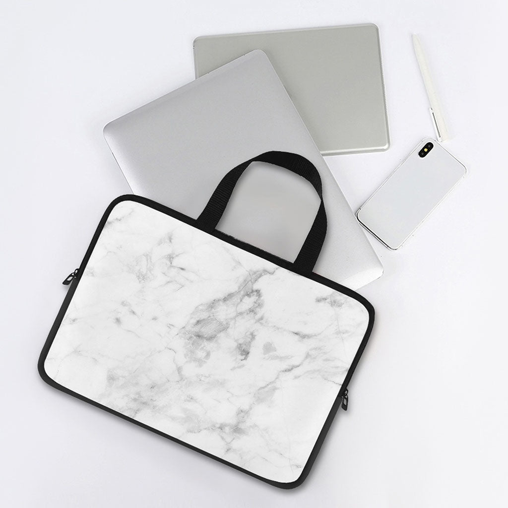 White Smoke Marble Print Laptop Sleeve With Handle
