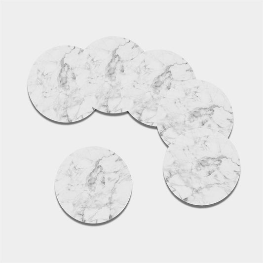 White Smoke Marble Print Leather Coaster Set