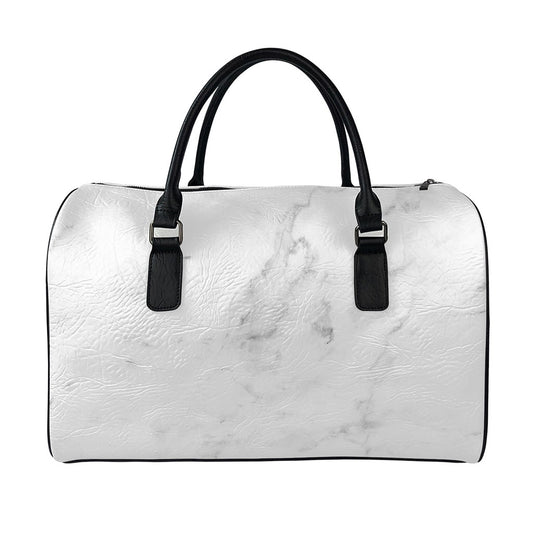 White Smoke Marble Print Leather Duffle Bag