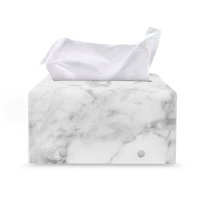 White Smoke Marble Print Leather Tissue Box Cover