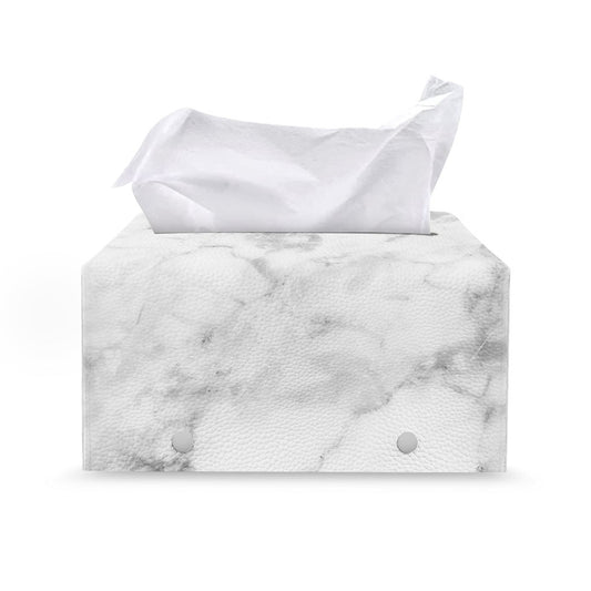 White Smoke Marble Print Leather Tissue Box Cover
