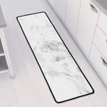 White Smoke Marble Print Long Kitchen Mat