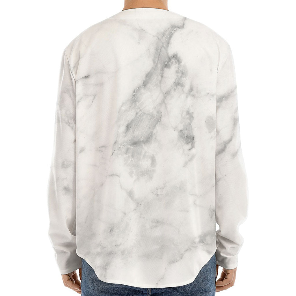 White Smoke Marble Print Long Sleeve Baseball Jersey