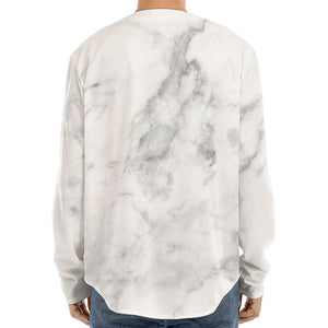 White Smoke Marble Print Long Sleeve Baseball Jersey