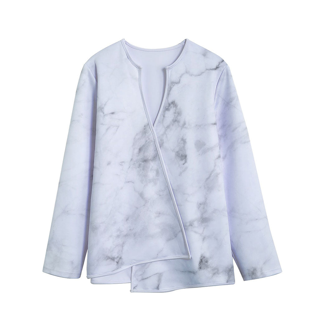 White Smoke Marble Print Long Sleeve Short Coat