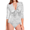 White Smoke Marble Print Long Sleeve Swimsuit