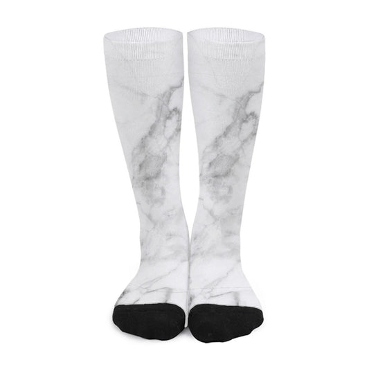 White Smoke Marble Print Long Socks