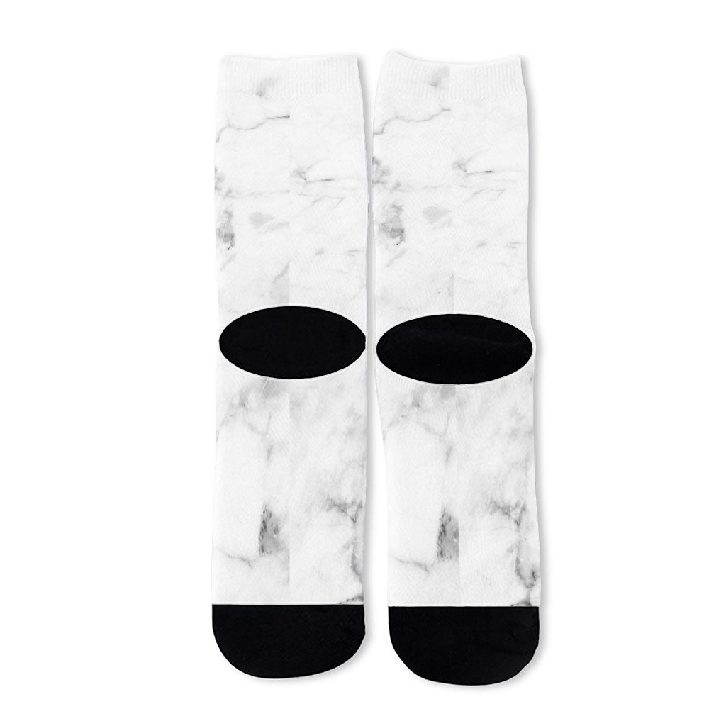 White Smoke Marble Print Long Socks
