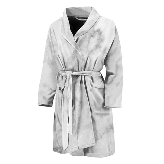White Smoke Marble Print Men's Bathrobe