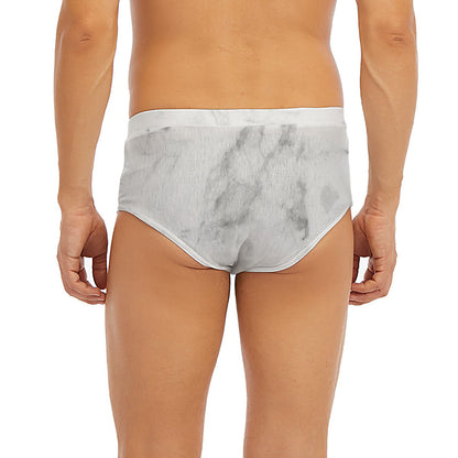 White Smoke Marble Print Men's Briefs