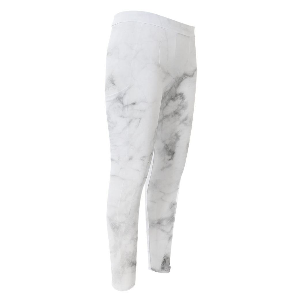 White Smoke Marble Print Men's Compression Pants
