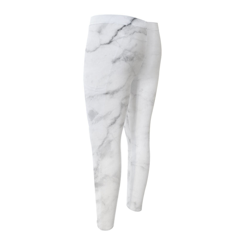 White Smoke Marble Print Men's Compression Pants
