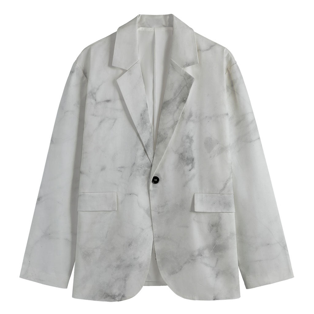 White Smoke Marble Print Men's Cotton Blazer