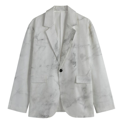 White Smoke Marble Print Men's Cotton Blazer