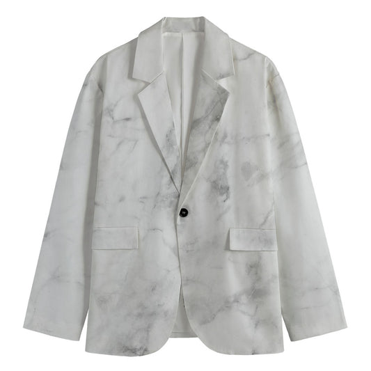 White Smoke Marble Print Men's Cotton Blazer