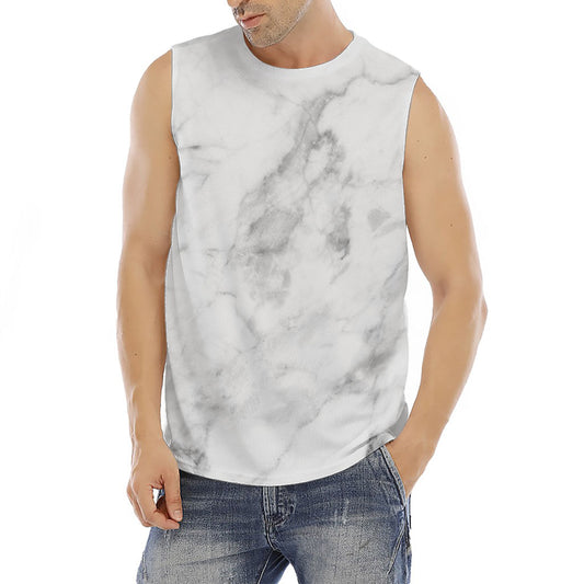 White Smoke Marble Print Men's Fitness Tank Top