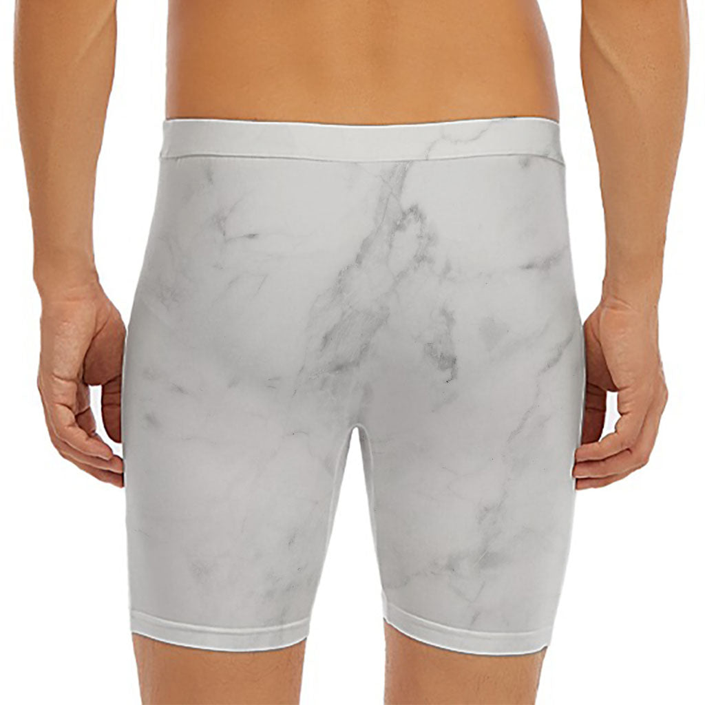 White Smoke Marble Print Men's Long Boxer Briefs