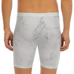 White Smoke Marble Print Men's Long Boxer Briefs