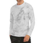 White Smoke Marble Print Men's Long Sleeve Rash Guard