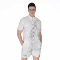 White Smoke Marble Print Men's Romper