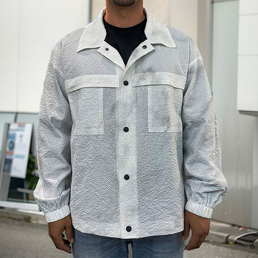White Smoke Marble Print Men's Shirt Jacket