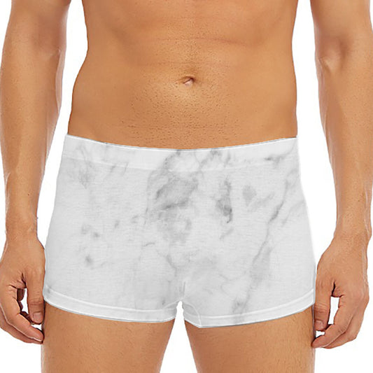 White Smoke Marble Print Men's Short Boxer Briefs