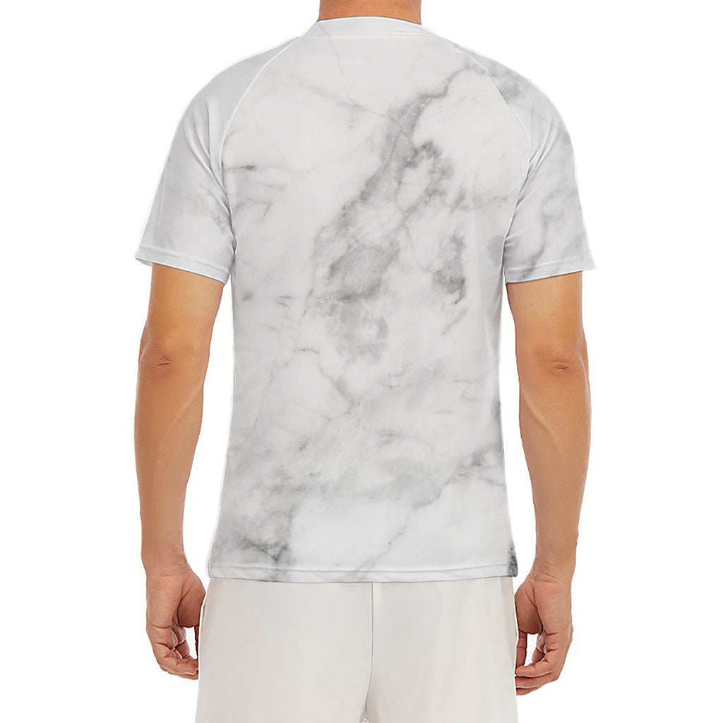 White Smoke Marble Print Men's Short Sleeve Rash Guard