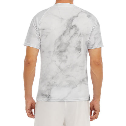 White Smoke Marble Print Men's Short Sleeve Rash Guard