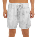 White Smoke Marble Print Men's Split Running Shorts