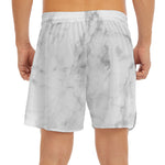 White Smoke Marble Print Men's Split Running Shorts