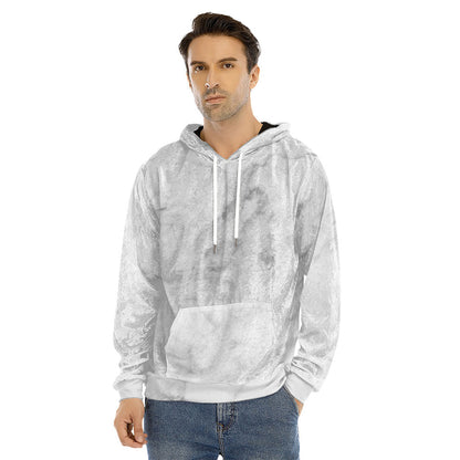 White Smoke Marble Print Men's Velvet Pullover Hoodie