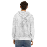 White Smoke Marble Print Men's Velvet Pullover Hoodie
