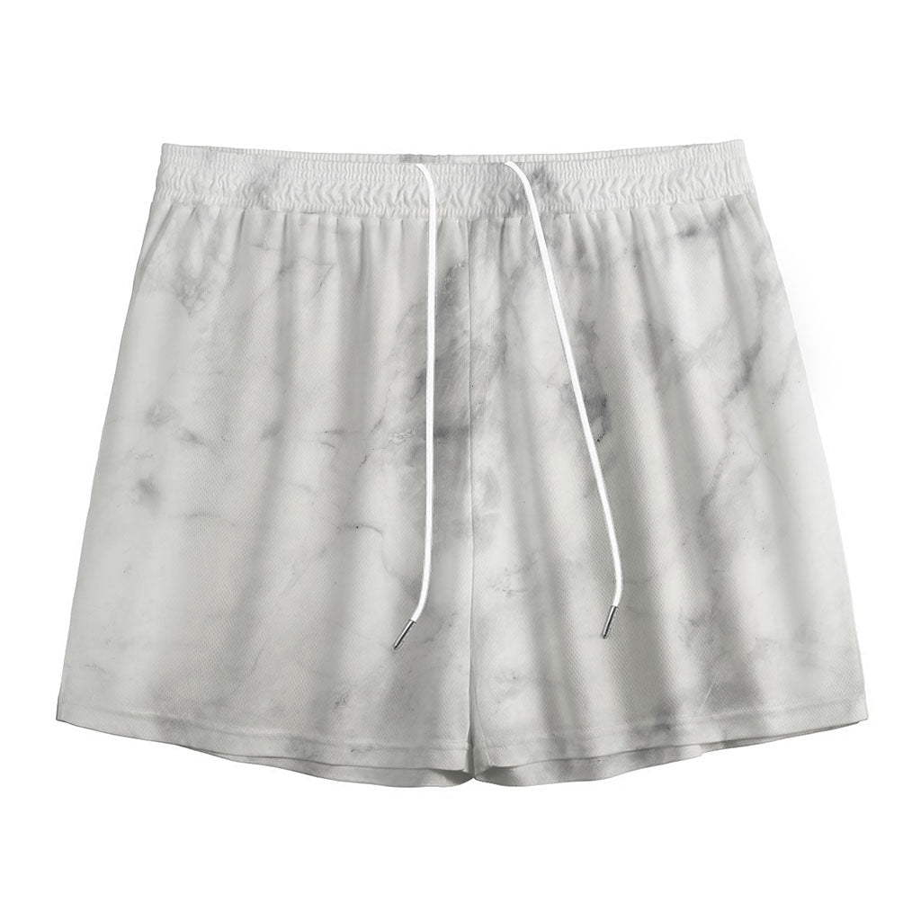 White Smoke Marble Print Mesh Shorts