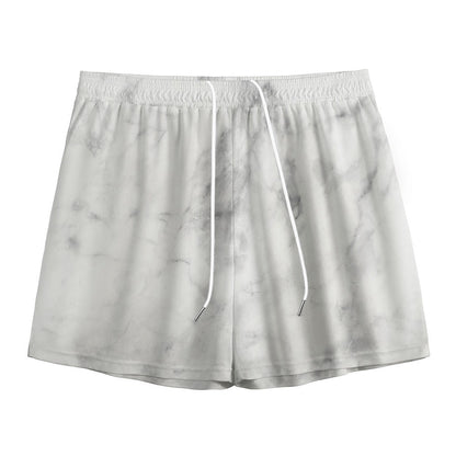 White Smoke Marble Print Mesh Shorts