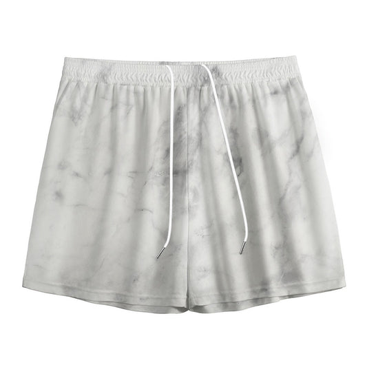 White Smoke Marble Print Mesh Shorts