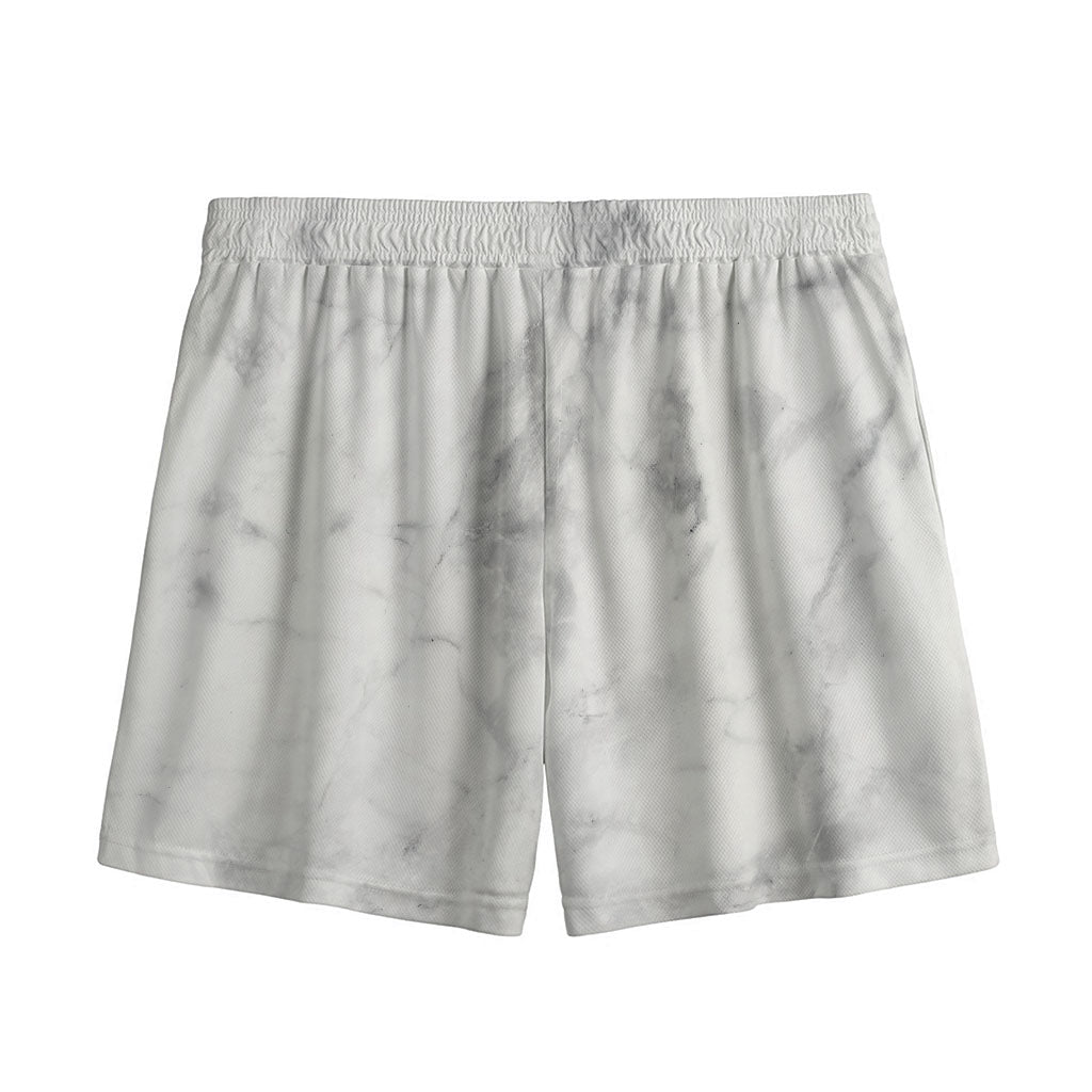 White Smoke Marble Print Mesh Shorts