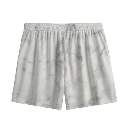 White Smoke Marble Print Mesh Shorts