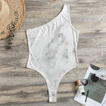 White Smoke Marble Print One Shoulder Bodysuit