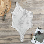 White Smoke Marble Print One Shoulder Bodysuit