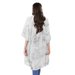 White Smoke Marble Print Open Front Beach Cover Up