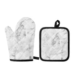 White Smoke Marble Print Oven Mitt And Pot Holder Set