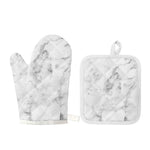 White Smoke Marble Print Oven Mitt And Pot Holder Set