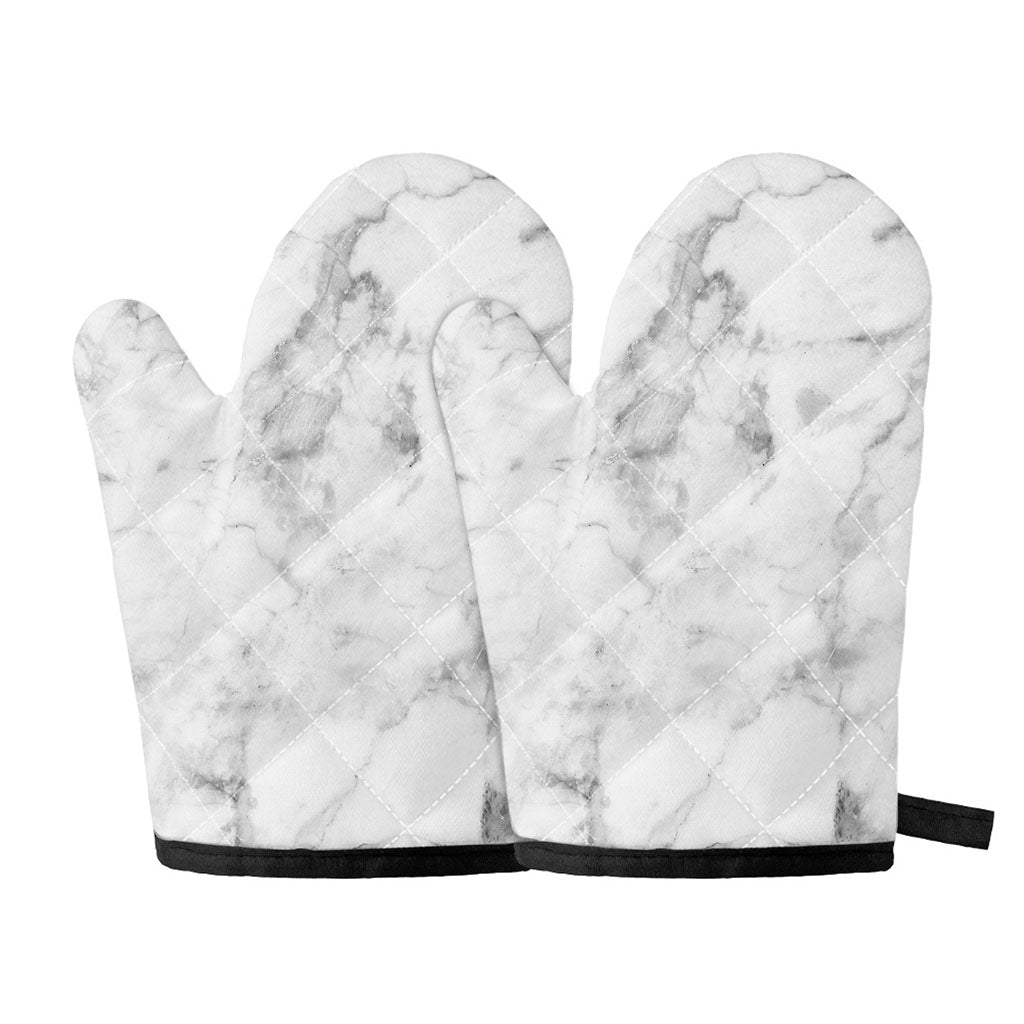 White Smoke Marble Print Oven Mitts