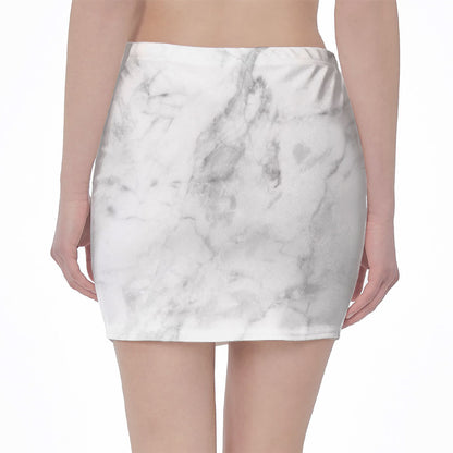 White Smoke Marble Print Pencil Mini Skirt