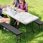 White Smoke Marble Print Picnic Table Cover